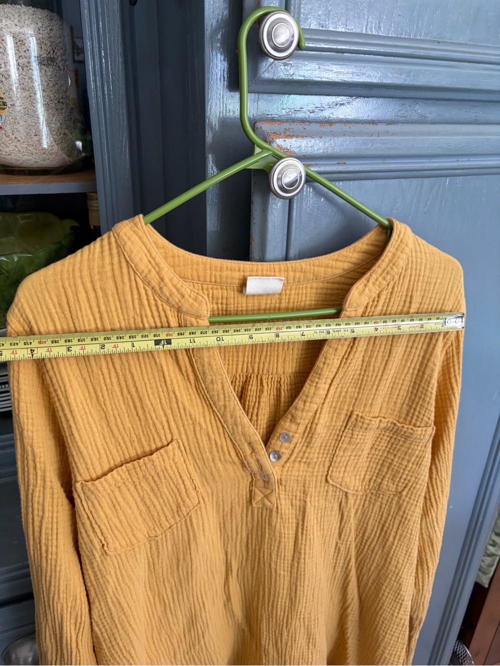 Relaxed Gauze Henley Tunic Top in Mustard - Picture 2 of 6